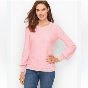 Talbots Pink Bishop Sleeve Stripe Jacquard Pullover Sweater. Size Medium.